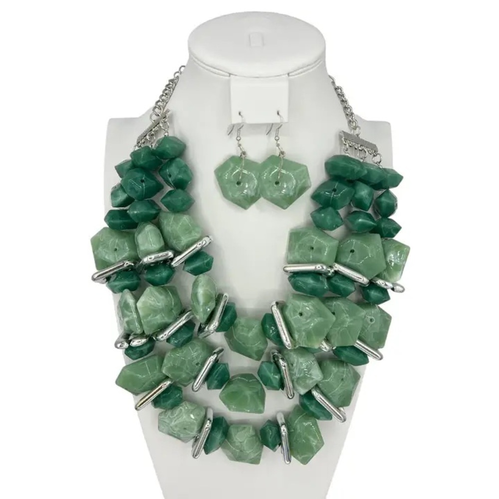 Private Label Jade Faux Stone and Silver Statement Necklace